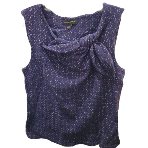 Banana Republic Boucle Tie Front Shell Top Navy Blue Size Medium - Picture 3 of 3